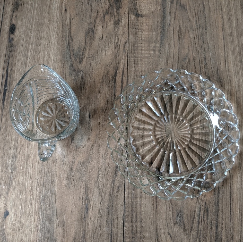 Early 1900's Etched Crystal Creamer + Dish - Picture 5 of 8